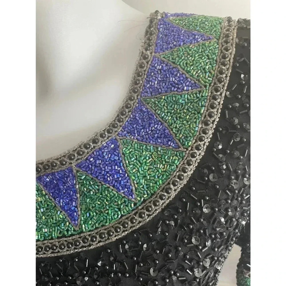Vintage 80’s Niteline by Della Roufogali Beaded Sequin Black Cocktail Dress 0170 - Picture 4 of 16